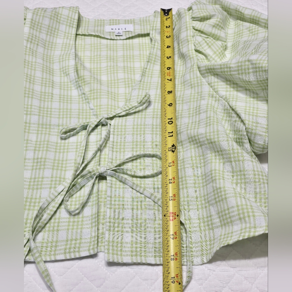 Mable Short Puff Sleeve Printed Tie-Front Top Women's Size S - Picture 4 of 7
